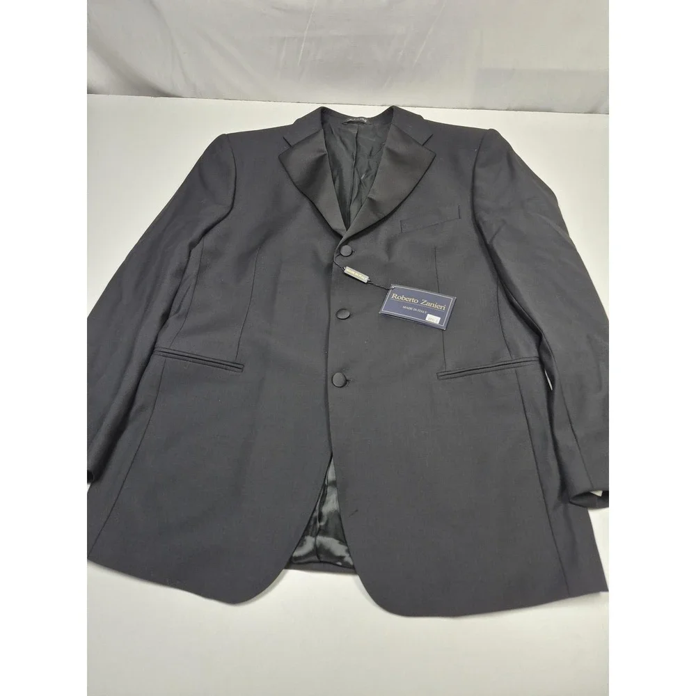 Roberto Zanieri Tuxedo Suit Mens 44 Long Black Wool 2 Piece 38x34 Italy NWT FLAW